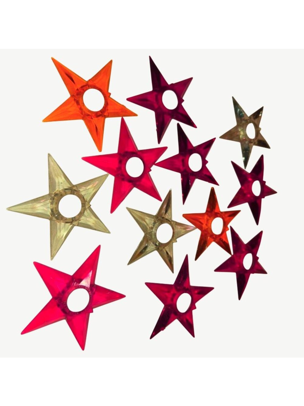 Set Of 12 Vintage Starburst Xmas Tree Light Deflector Red Orange Clear Mid-Centu
